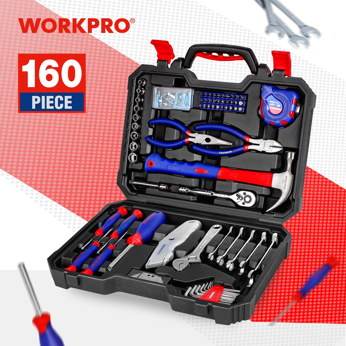 WORKPRO 160PC Tool Set 2019 New Home Tool Set Househould Tool Kits
