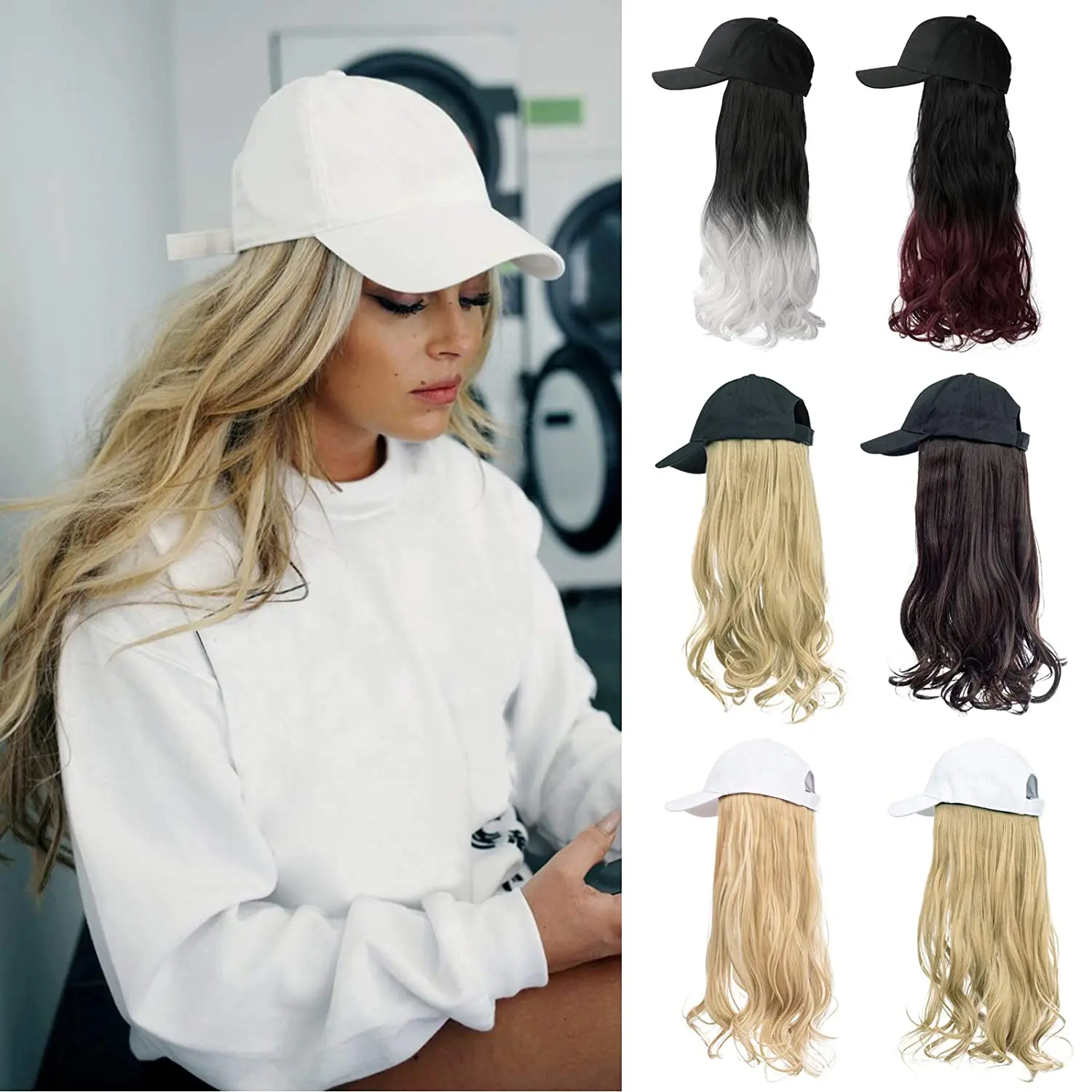 Whit Hair Wig Natural Wigs Removable 