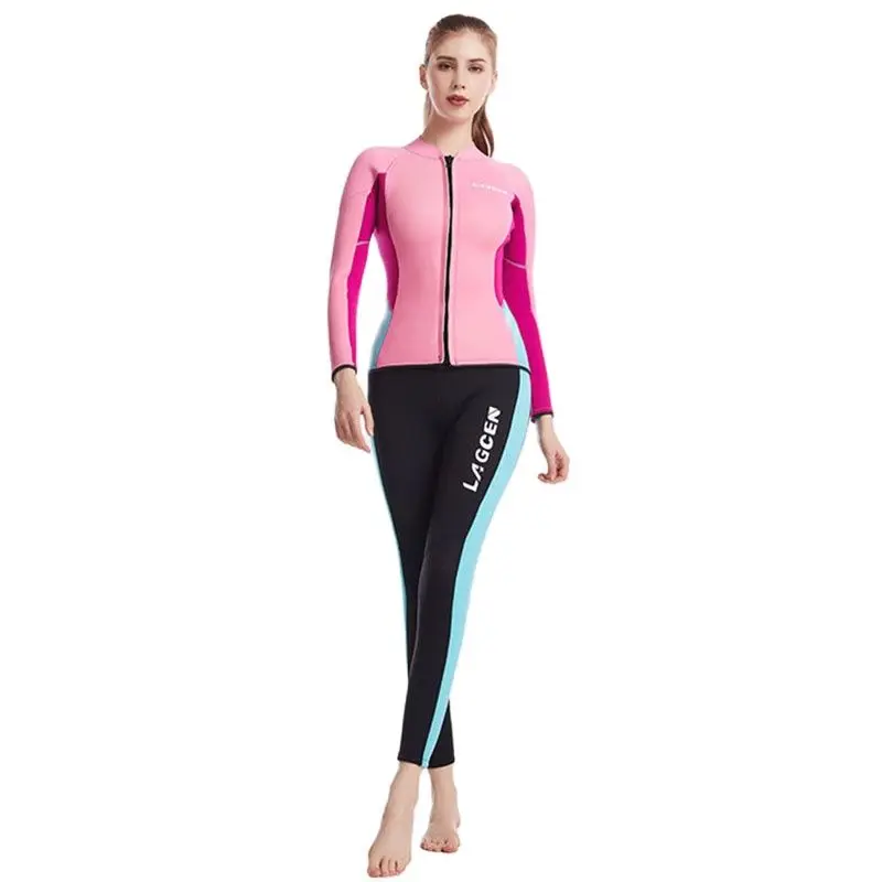 LAGCEN 2.5mm Neoprene Wetsuit Women Long Sleeve Scuba Diving suit Female Surfing Snorkeling 2 Pieces Set Winter Thermal Swimsuit diving suit