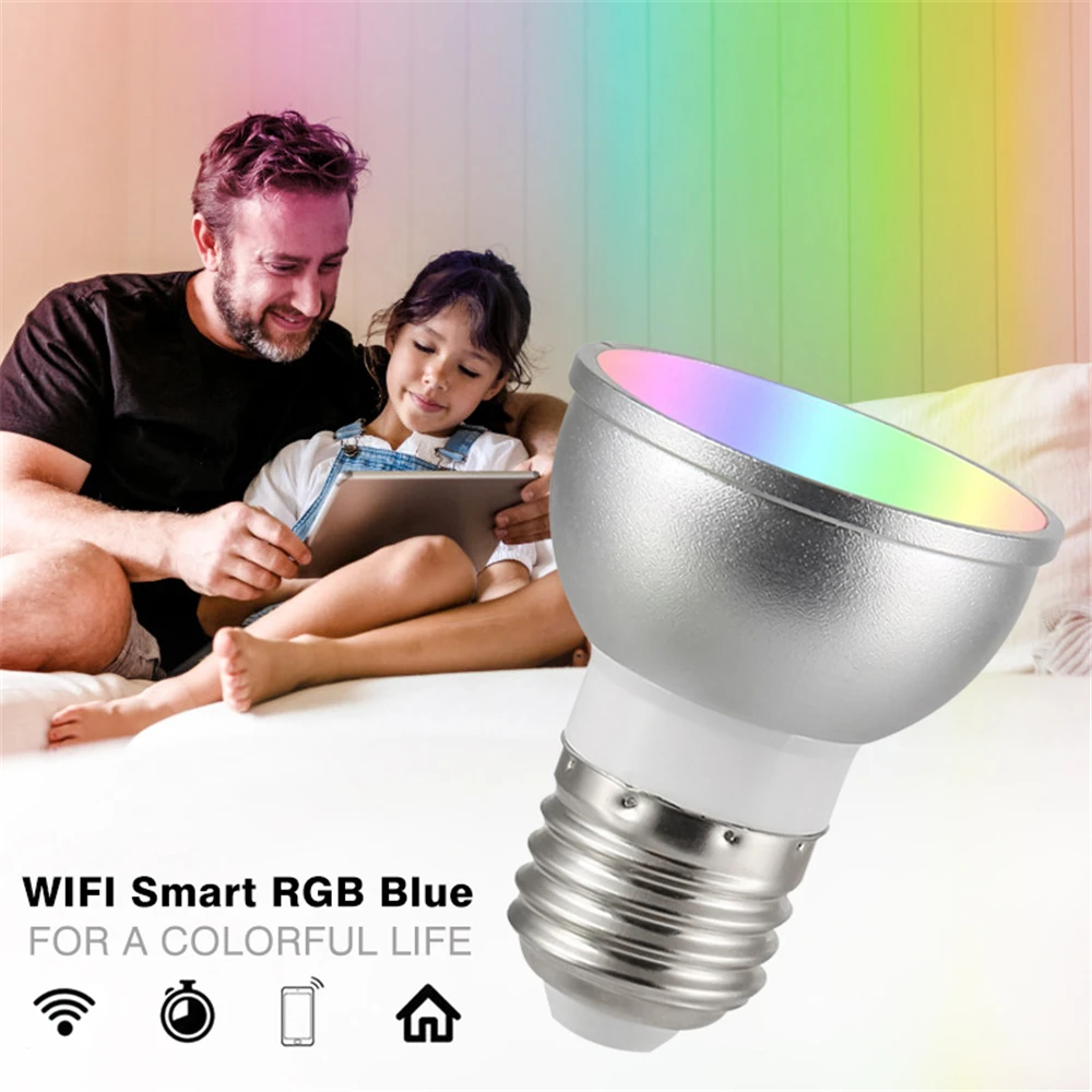 Умный светильник для дома с Wi-Fi RGBW 6 Вт GU10/GU5.3/E27 Светодиодный светильник с регулируемой яркостью, с управлением через приложение для телефона Alexa и Google