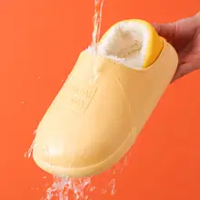 

Yellow Waterproof Cotton Slippers Women Autumn Winter Couples Home Plush Cotton Shoes Platform Indoor Fluffy Slippers for Female