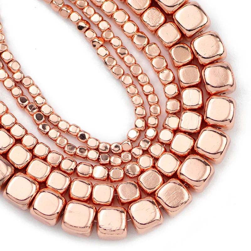 Rose Gold Natural Hematite Square Cube Spacer Beads for DIY Jewelry and Bracelets
