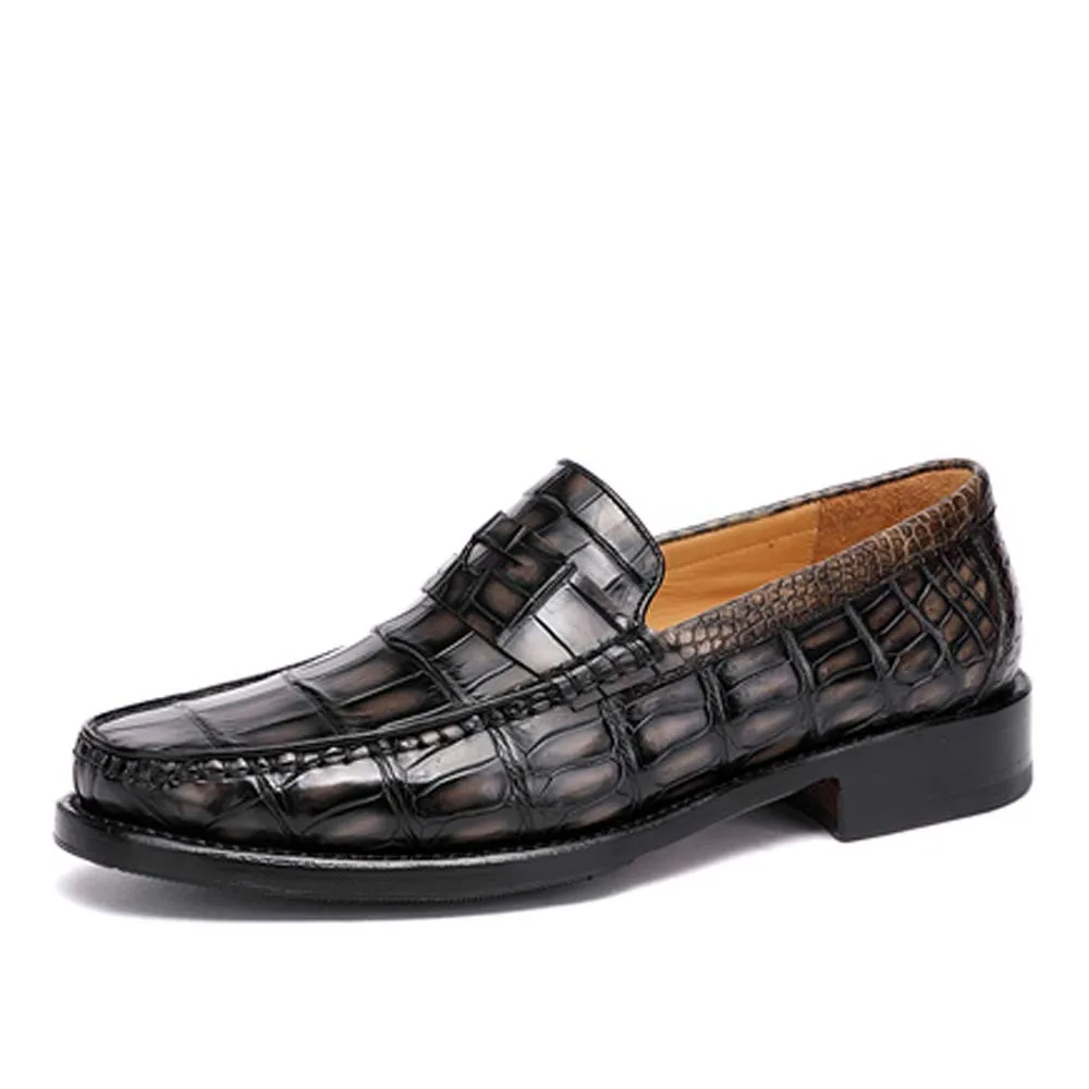 

hulangzhishi new crocodile leather Men shoes business Leisure shoes Manual customization brush color Slip-on men shoes