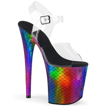 

Women Sandals 20CM Thin High Heels Sandals Chaussures Femme PVC Buckle Strap waterproof Dress Party Wedding shoes for woman 2020