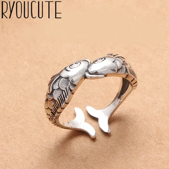 

Punk Retro Silver Color Double Fish Rings for Women Boho Antique Rings Vintage Jewelry 2019