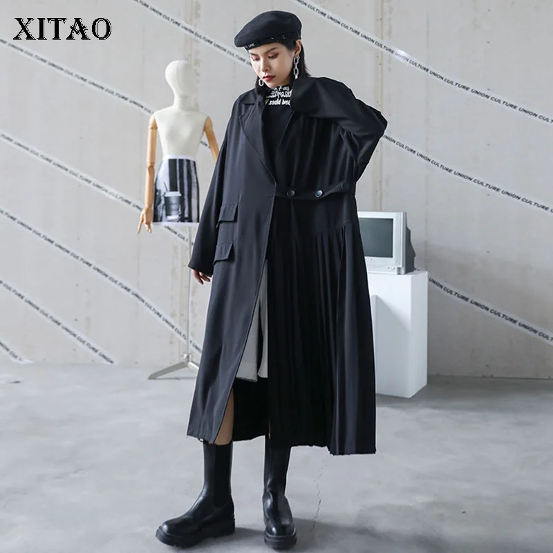 XITAO Pleated Drawstring Trench Women Fashion New
