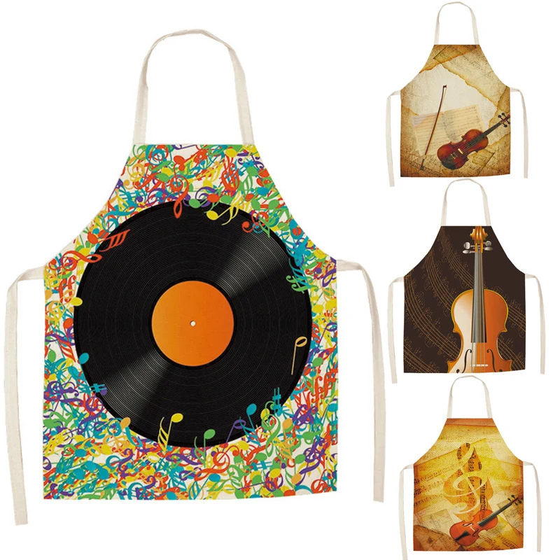 

Musical Note Pattern Kitchen Aprons for Woman Man Dinner Party Cooking Cotton Linen Bibs Cleaning Tools
