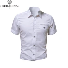 Dudalina украшение карман Блузка Camisa Social Masculina короткий рукав поддельный карман Slim Fit рубашка мужская одежда пуловер Мужской