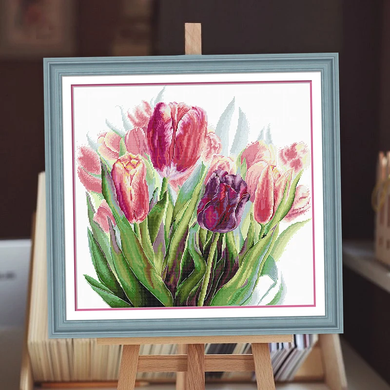 

Printed Canvas Flower Pattern, DIY Cross Stitch Kits, Home Decor, Purple Tulip, Christmas New Year wall decoration