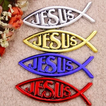 

JESUS Fish Shape Car Styling Sticker Car Boot Emblem Badges Red Gold Chrome Blue Color Automobile Body Decor Accessories