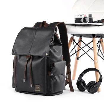 Men Leather Backpack Travel Multi Male Mochila Fashion Large Capacity Shoolbag For Boy Men 15.6" Laptop School Bag College Style