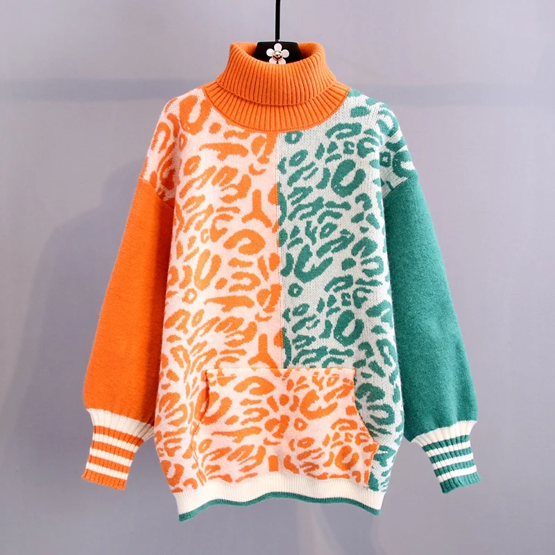 Neploe Pull Femme, контрастный цвет, водолазка, теплый свитер с длинным рукавом, зимний плотный вязаный джемпер, Женский пуловер, топы 56463