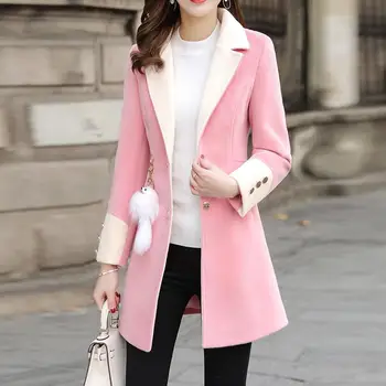 

2019 Coat Women Wool Plus Size Autumn Winter Fashion Elegant New Patchwork Lapel Button Slim Coat Cashmere Woolen Coat Winter