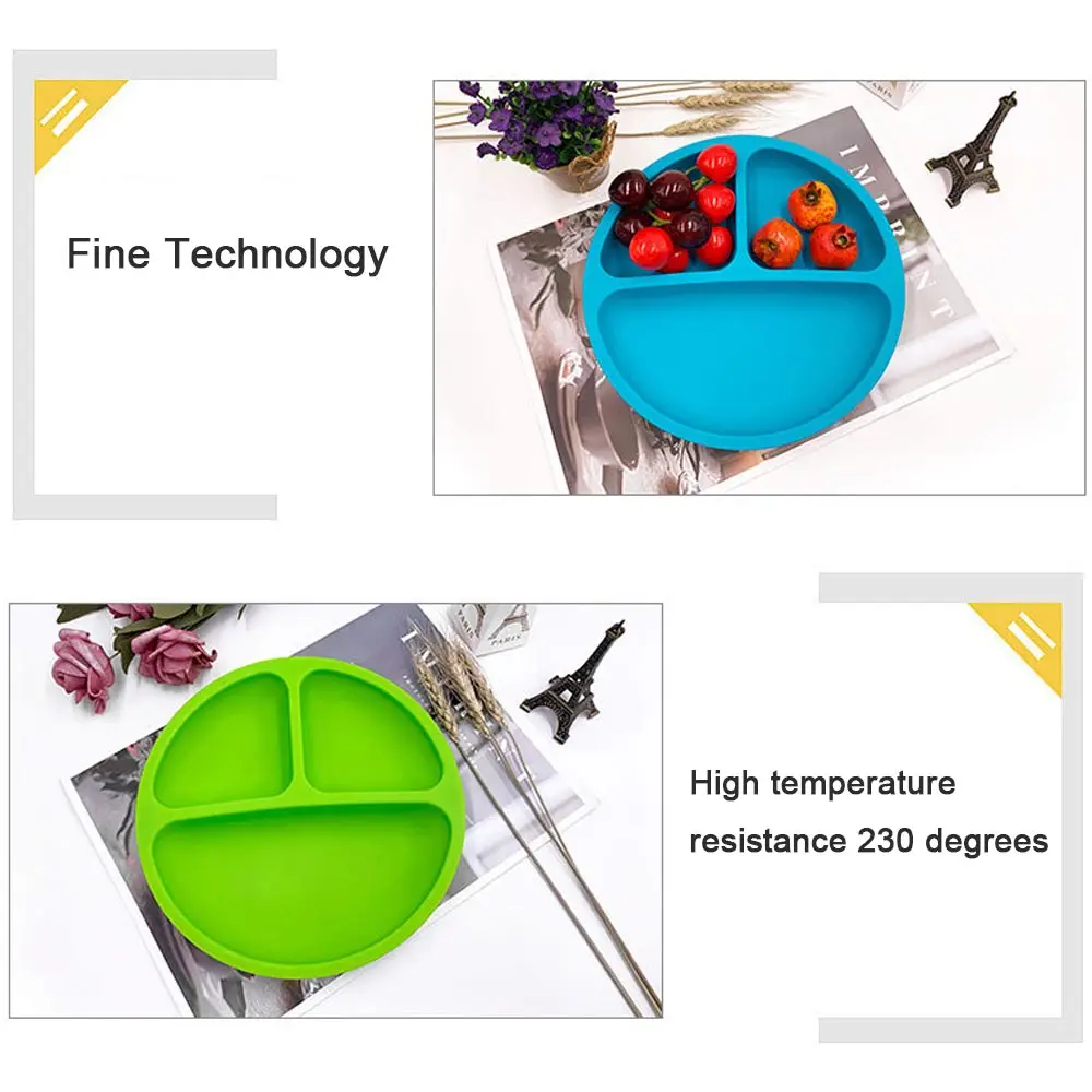 Детская тарелка силиконовая разделенная тарелка 3 сетки со смайликами разделенная миска для питомца обеденные тарелки Посуда для детей младенцев
