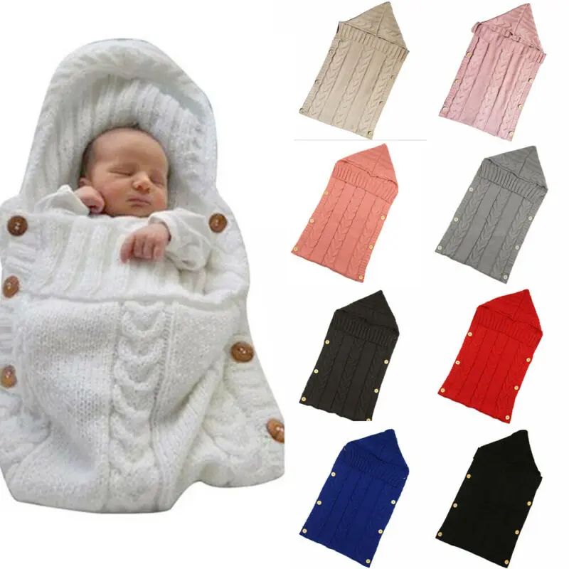 Newborn Infant Baby Blanket Knit Crochet Winter Warm Swaddle Wrap Sleeping Bag 
