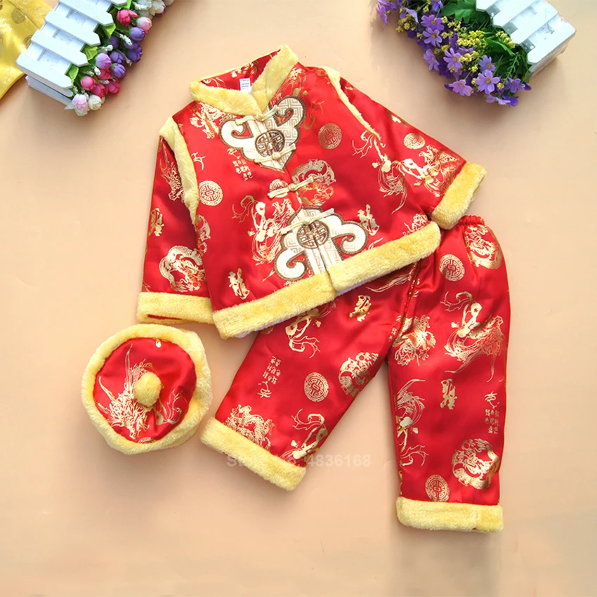 Новогодний зимний Традиционный китайский национальный костюм для детей, винтажный костюм для новорожденных мальчиков и девочек, подарок на день рождения