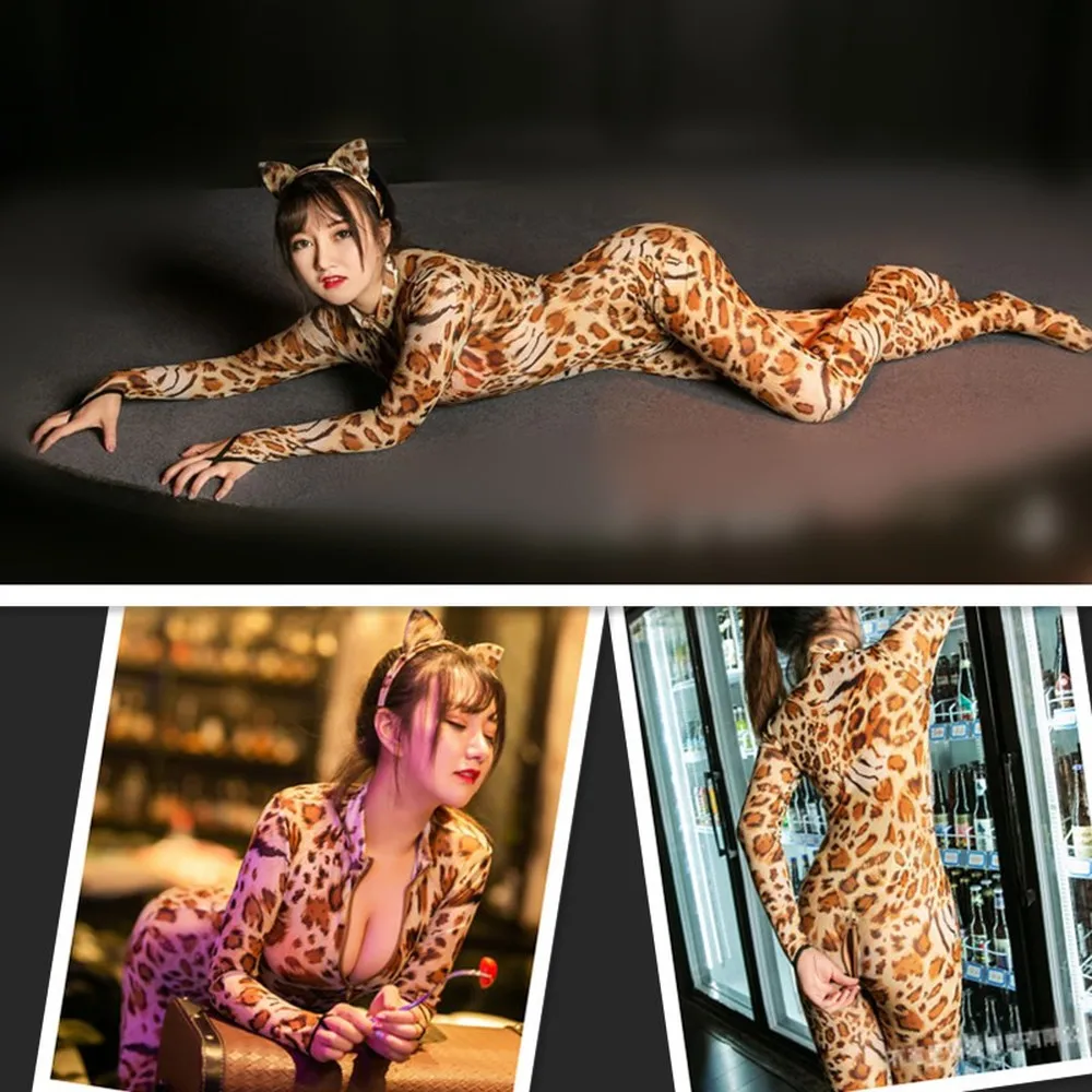 Сексуальные леопардовые костюмы для женщин, косплей, животные, трико, костюм-комбинезон, цельное обтягивающее сексуальное боди, женское белье, эротическое боди