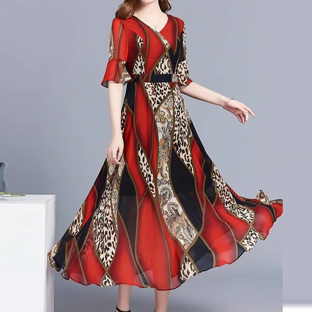 

Women Long Dress Leopard Print Summer Maxi Bohemian Beach Dress Elegant Party Dress Long Sleeve Office Shirt Dress Vestidos Long