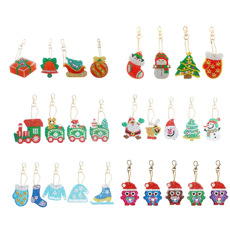 

5pcs DIY Full Drill Diamond Paintng Keychain Special-shaped Penguin Santa Claus Key Chains Navidad Christmas Decoration for Home