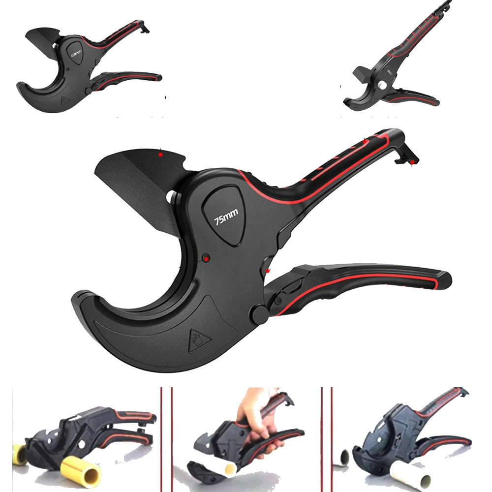 Hot PVC Pipe Cutting Machine Scissors Self-locking Ratchet Cutter For Tube Hose Plastic Pipes PVC/PPR Plumbing Hand Tools | Инструменты