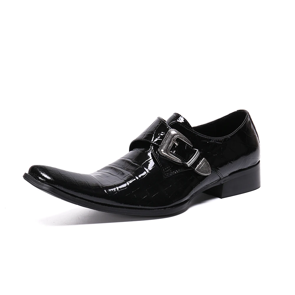 Elegant Men Black Lacquer Leather Pointed Toe Formal Shoes Business Party Dress Shoes Fashion Man Plus Size Slip on Casual