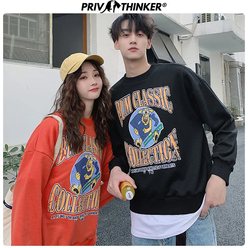 

Privathinker Men Woman Cartoon Printed O-Neck Sweatshirts Couple Casual Vintage Pullovers Tops Mens Autumn Fashion Hoodies 2019