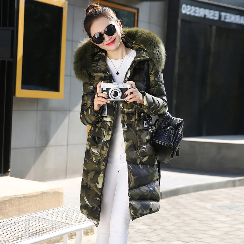 

Cotton Coat Women's Mid-length 2017 Winter New Style WOMEN'S Dress Korean-style Thick Genuine Fur Collar Cotton-padded Jacket Lo