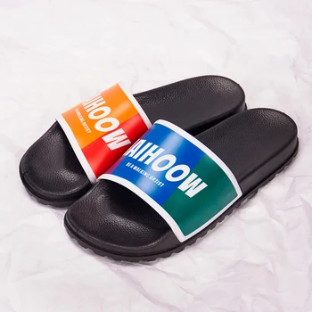

Classic Women Summer Slippers Crystal Slide Sandals Beach Slides Flip Flops Rainbow Word Non-slip Soft Sole Women Men Flat Shoes