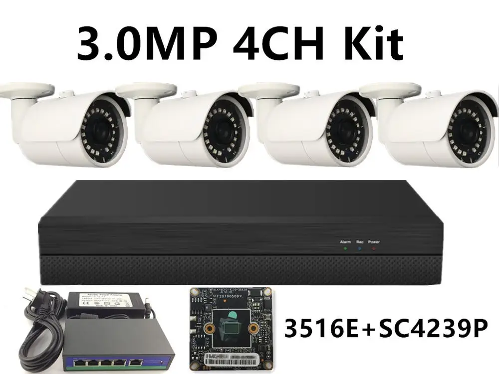 4CH IP Surveillance Kit IP Metal Bullet Camera IRC IP66 5.0MP 4.0MP 3.0MP 2.0MP 8*5MP NVR 48V PoE Switch ONVIF P2P Cloud - Цвет: 3.0MP 3516E SC4239P
