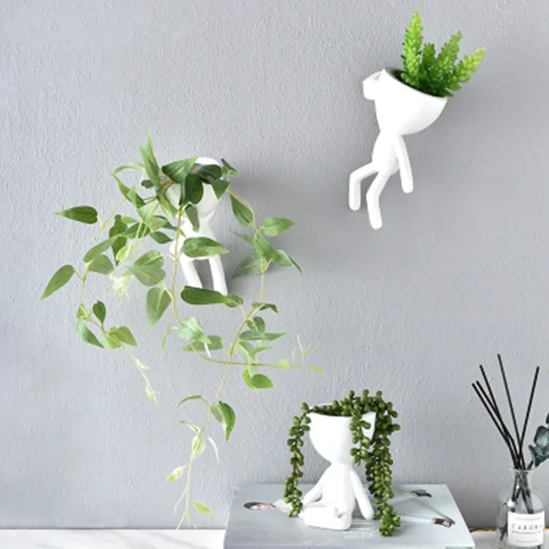 HOT Tree Man Flower Pot Planters for Plants Nordic Plant Wall Modern Pots Flowerpot Cute White Planter | Дом и сад