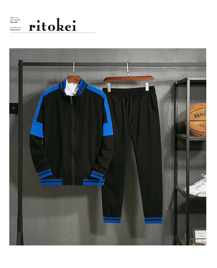 Men Sport Suit Stripe Printed Zip Up Jacket Sweatshirt+sweatpant Casual Jogger Running Workout Outfits Et Sports Wear Tracksuit