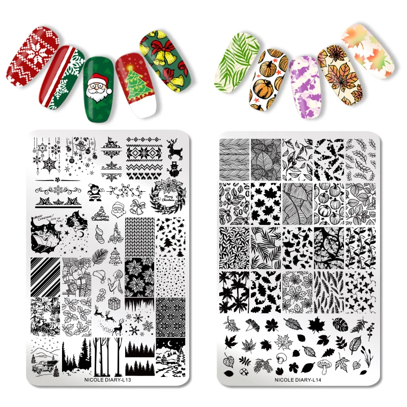 

NICOLE DIARY 10/2/1pcs Nail Stamping Plates Maple Leaf Image Printing Plate DIY Nail Art Designs Stamp Templates Transfer Tool