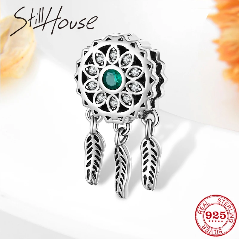 

High quality 925 Sterling Silver Dreamcatcher Pendant feather Clip Beads Fit Reflection Charms Bracelet For Women Jewelry Making