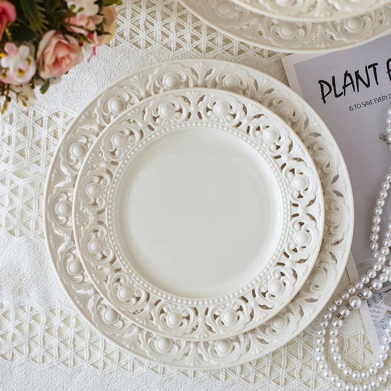 4size Dishes for Serving White Ceramic French Salad Plates for Food Luminarc Plate Ceramics Lefard Tableware Set of Plates Bowl