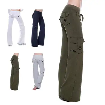 

High Waist Comfortable flexible and easy to stretch Women Solid Color Elastic Waist Button Pocket Pants Loose Sports Trouse