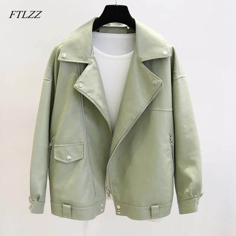 FTLZZ новая весенняя куртка из искусственной кожи женская Свободная BF Женская с