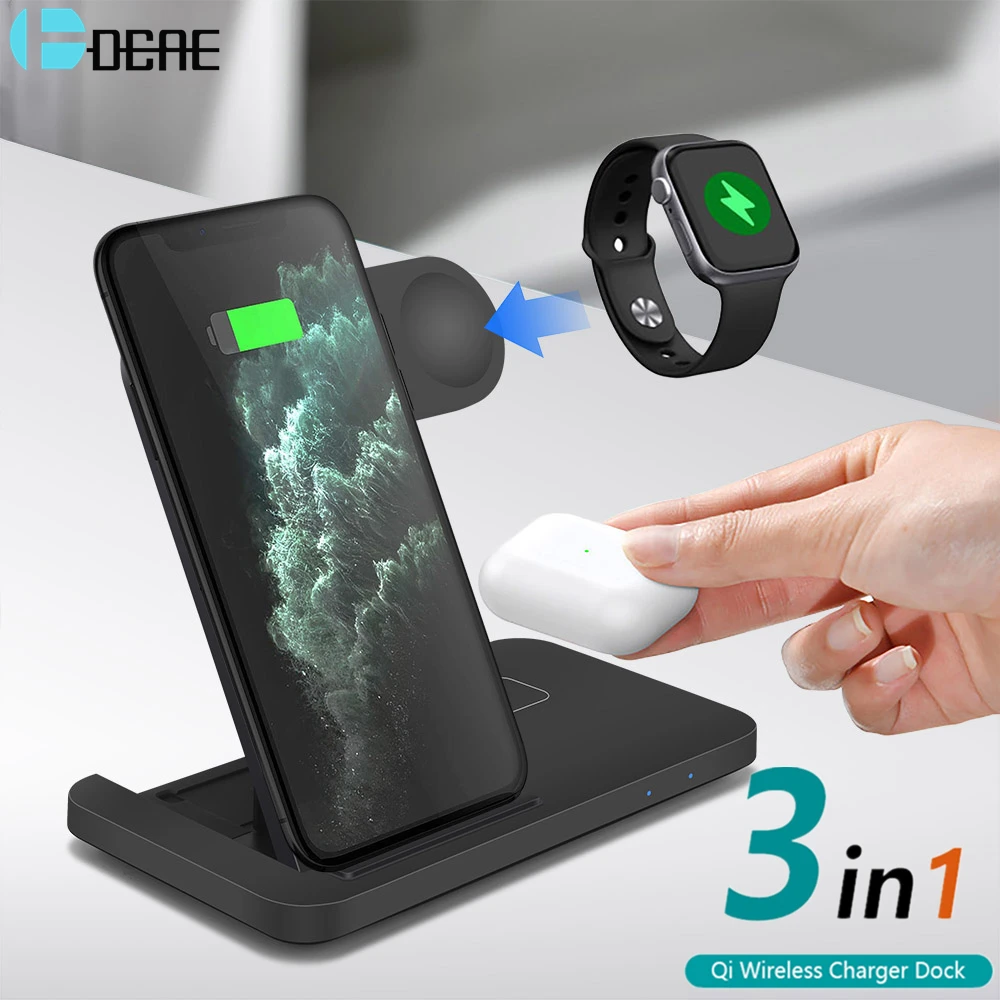 15W Qi Wireless Charger Stand for iPhone 12 11 XS XR X 8 3 in 1 Fast Charging Dock Station For Apple Watch iwatch 6 SE 5 4 3 2