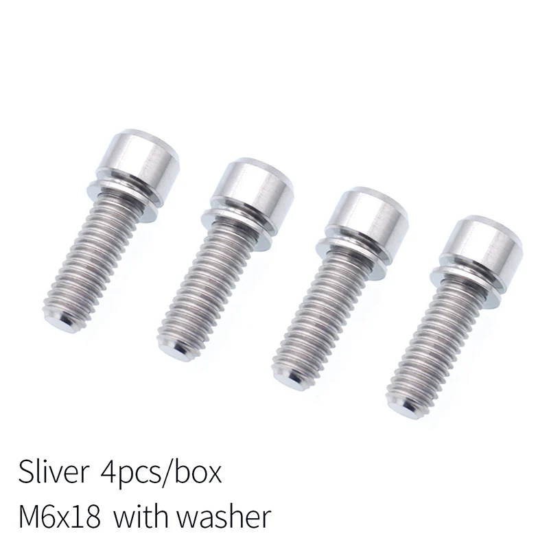 M6x18 Sliver 4 шт. Титан болты головки винта болты с шайбой для велосипедные кронштейны цвет синий, черный; большие размеры Титан Радуга золото M6* 18 мм/20 мм - Цвет: M6x18 Sliver