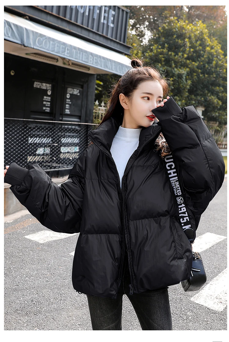 Белая куртка на утином пуху корейская блестящая женская зимняя куртка свободное плотное короткое пальто женская теплая пуховая Парка женская верхняя одежда