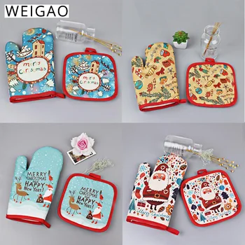 

2Pcs/set hot Oven Mitts Baking Anti-Hot Gloves Pad Oven Microwave Insulation Mat Christmas Decorations for home baking Xmas 2019