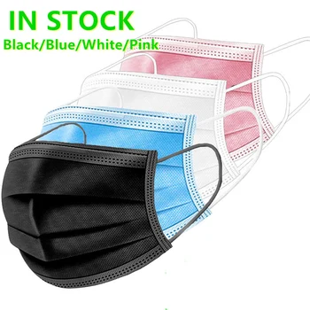 

50/100/200 pcs Disposable Mondmasker Earloop Face Black Mouth Mask Non-woven Melt Blown 3-layer mascarillas negras desechables