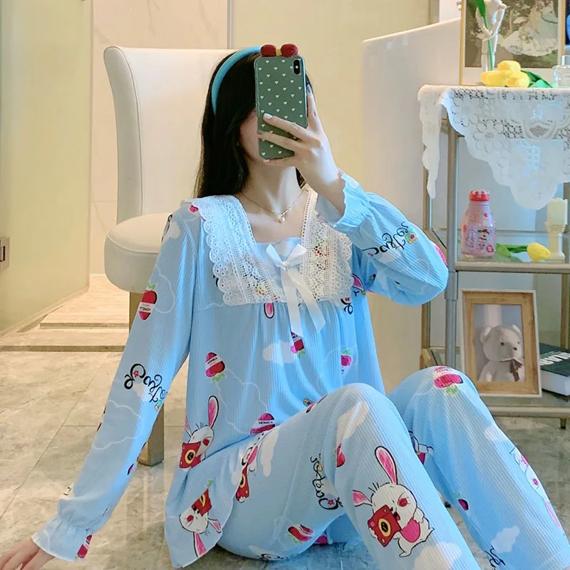 

Комплекты пижам весна-осень Домашняя одежда Стильный тонкий принт поколение Женская длинная одежда для сна домашний женский подарок женский пижамный комплект