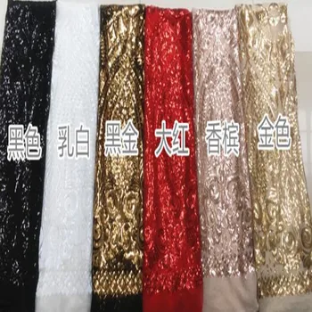 

5style Sequined embroidered lace fabric dress cheongsam fabric dress wedding Dance diy textiles elastic tissu cloth fabric C964