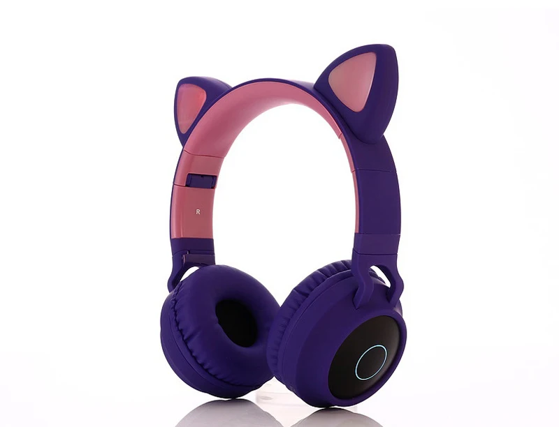 Милый кот ухо светодиодный Bluetooth наушники Bluetooth 5,0 детские наушники светящийся свет громкой связи гарнитура игровые наушники для ПК C - Цвет: Purple no box