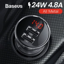 Автомобильное зарядное устройство Baseus 24 Вт с двумя usb-портами для iPhone 11, samsung S10, зарядное устройство для мобильного телефона huawei, Xiaomi, автомобильное зарядное устройство и светодиодный дисплей