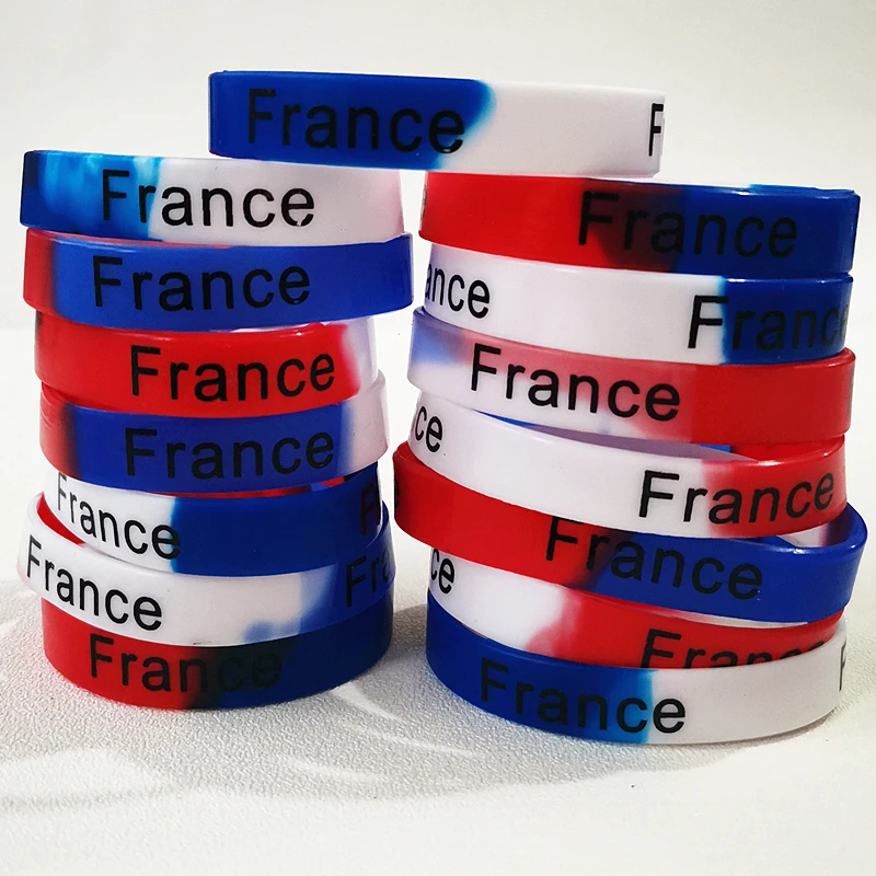 

20Pcs Bulk Lot National France Flag Silicone Wristband Blue Football Teem Sports Souvenir Rubber Bracelets Bangles Jewelry Gifts