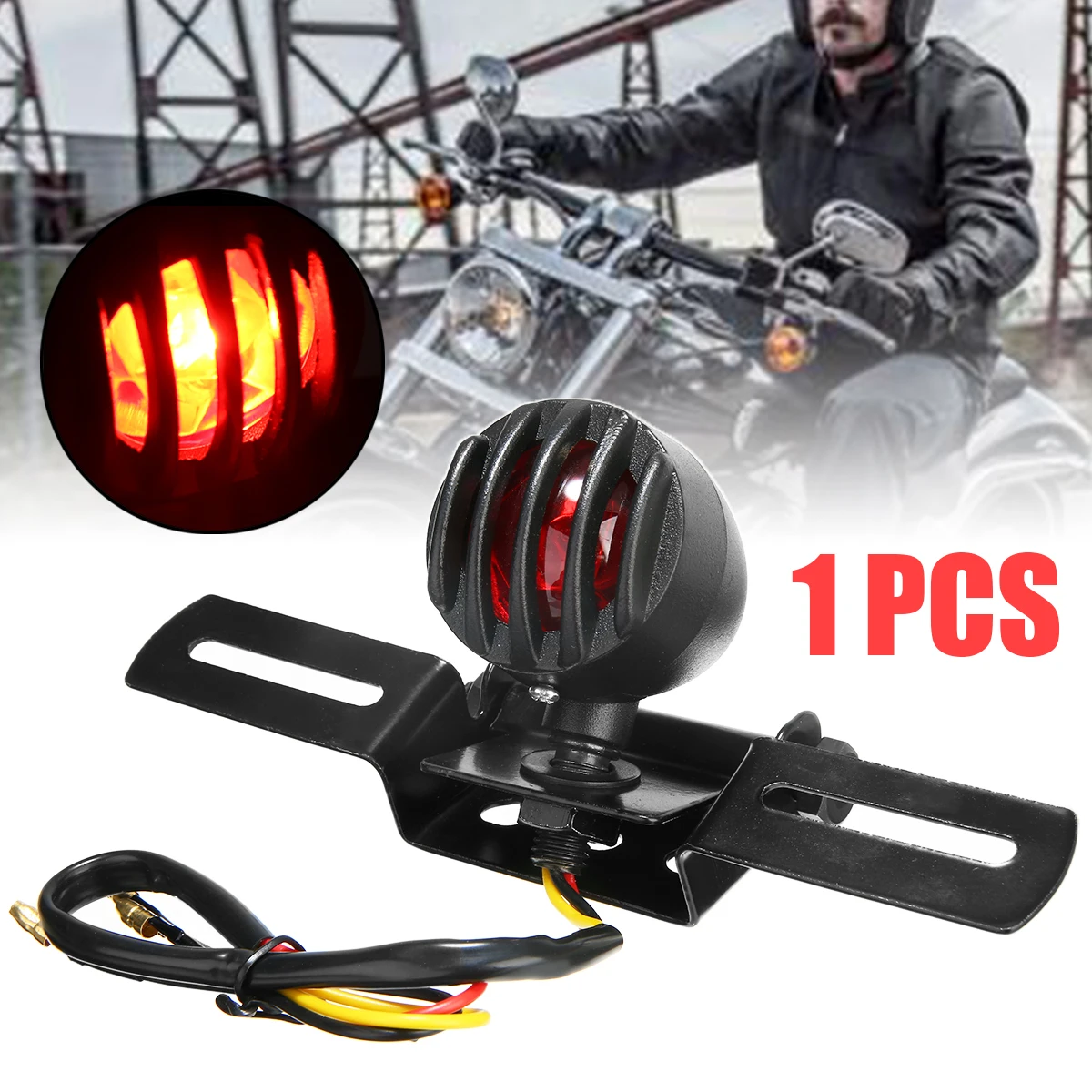 

Car Styling Motorcycle Red Rear Tail Brake Light Stop Lamp For Chopper Bobber Cafe Racer Custom 12V Black