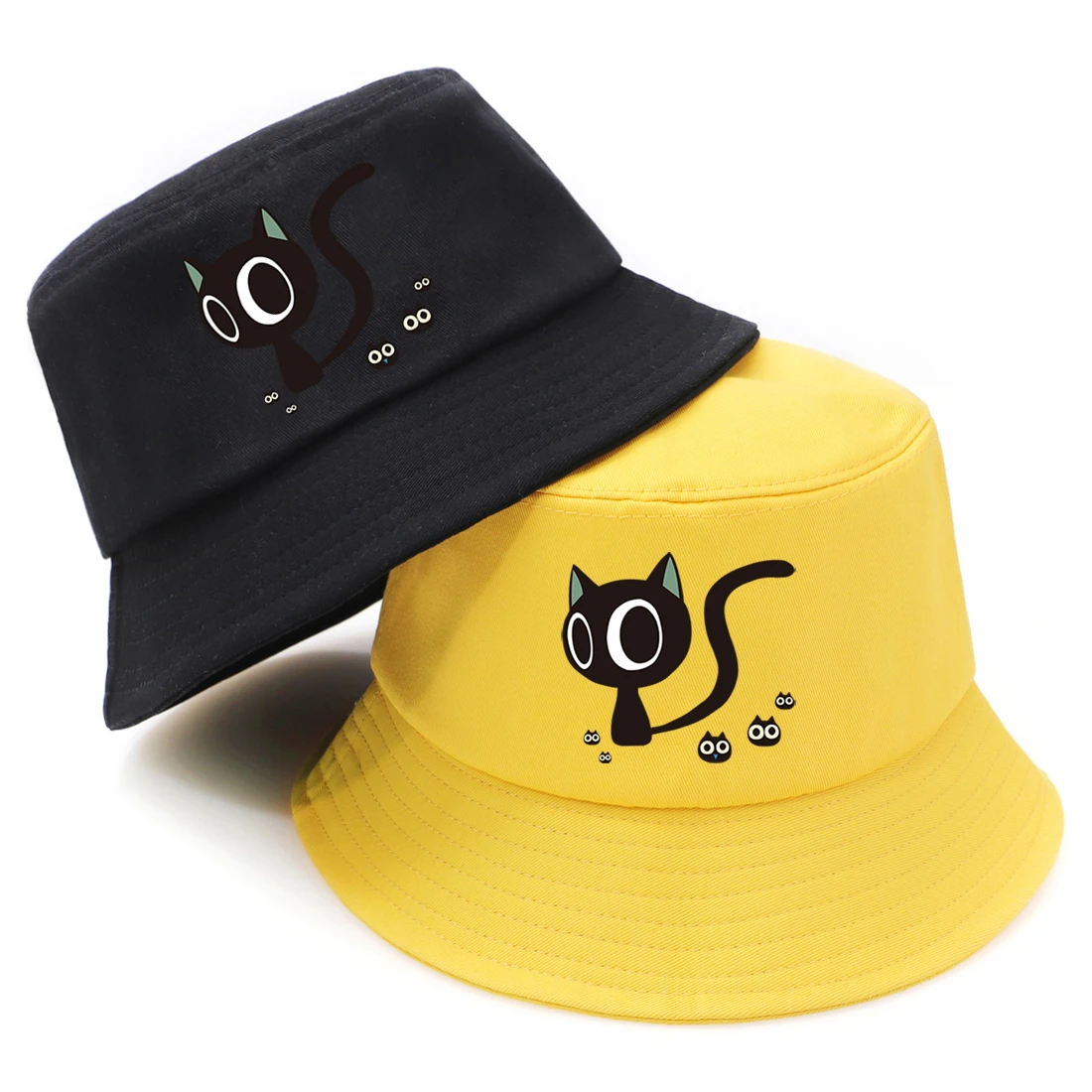 Bucket Hats Mens/Woman New 2020 Fashion Cartoon Cat Hats Summer Cotton Polyester Fisherman Casual Gorras Outdoor Unisex Hats