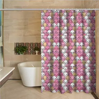 

Anime Waterproof and Colorful Shower Curtain Pattern with Funny Kawaii Faces Showing Various Different Emotions Polyester Shower