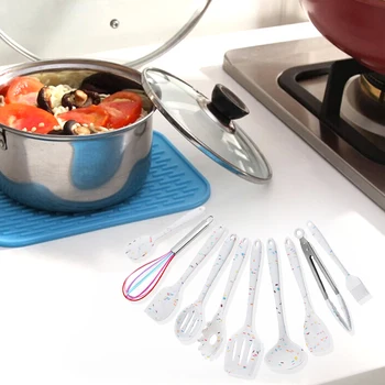 

10pcs Hanging Easy Clean Spatula Spoon Heat Resistant Silicone Cooking Utensil Set Non Stick Household Cookware Kitchen Gadgets
